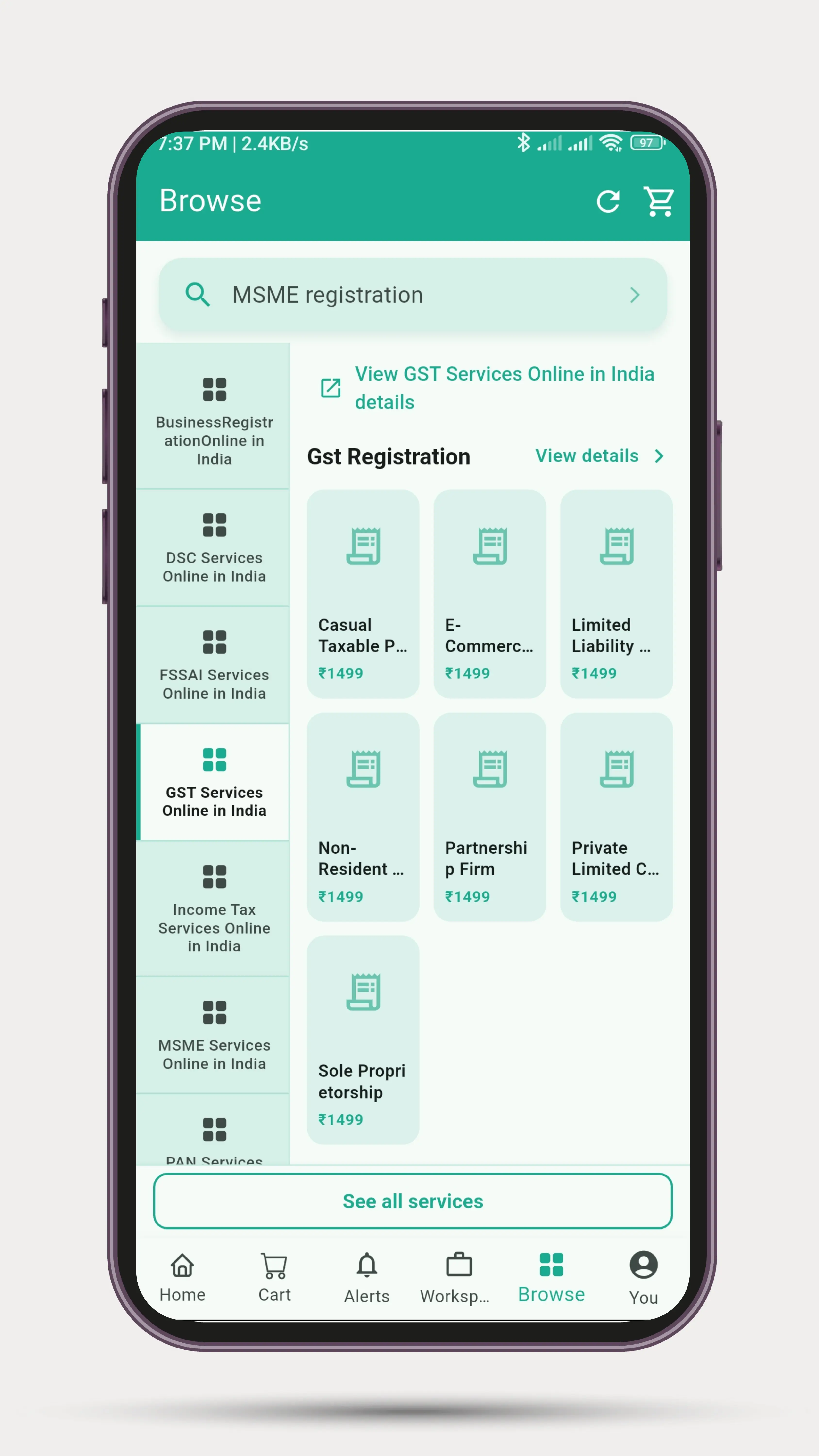 Service catalog in app